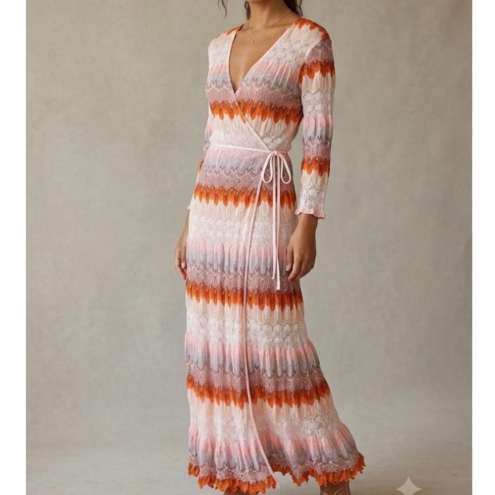 DX Collection Chevron Wrap Maxi Dress Long Sleeve  Beachy‎ Resort Swim Coverup